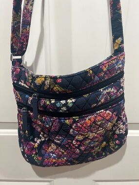 Vera Bradley Quilted Crossbody in Navy with Multicolor Floral Print